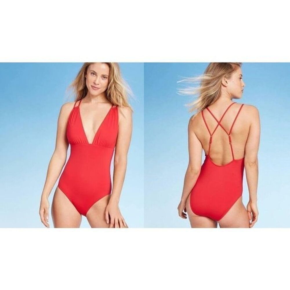 Sunn Lab Plunge Strappy Back 1-Piece Swimsuit Large